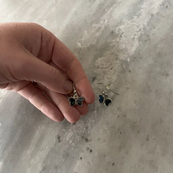 Blue Iridescent Butterfly Dangle Earrings - Picture 3 of 3